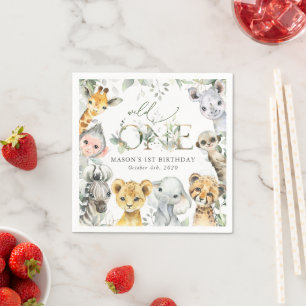 Serviette En Papier Animaux de la Jungle, Safari, Sauvage, Premier Ann