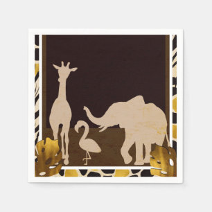 Serviette En Papier Animaux de Zoo Marron Or Noir Impression Safari Fê
