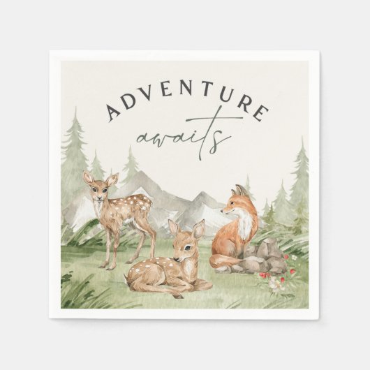 Serviette En Papier Animaux des bois Aventure Attend Anniversaire (Devant)