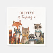 Serviette En Papier Animaux des bois fête d'anniversaire Rustique (Devant)