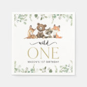 Serviette En Papier Animaux des bois, Forêt, Un sauvage, Premier anniv (Devant)