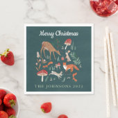 Serviette En Papier Animaux des bois Noël vert (En situation)