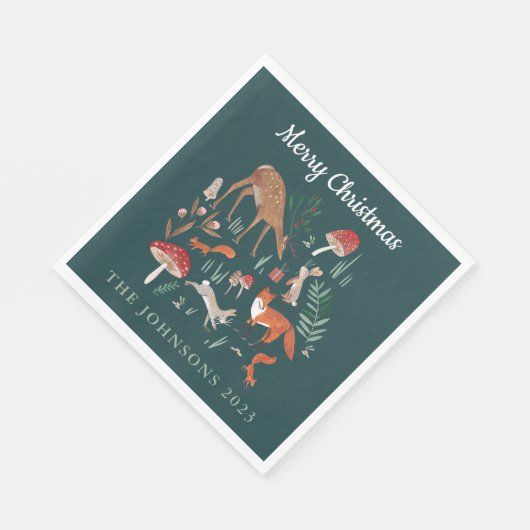 Serviette En Papier Animaux des bois Noël vert (Coin)