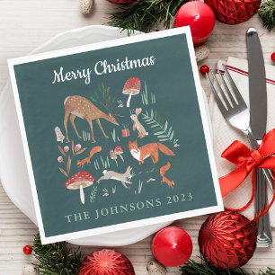 Serviette En Papier Animaux des bois Noël vert