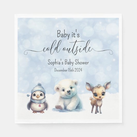 Serviette En Papier Animaux d'hiver Froid hors Baby shower (Devant)