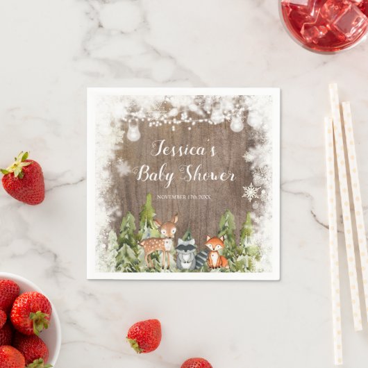 Serviette En Papier Animaux d'hiver rustiques Bois Papier d'anniversai (En situation)