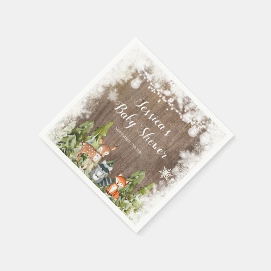 Serviette En Papier Animaux d'hiver rustiques Bois Papier d'anniversai (Coin)