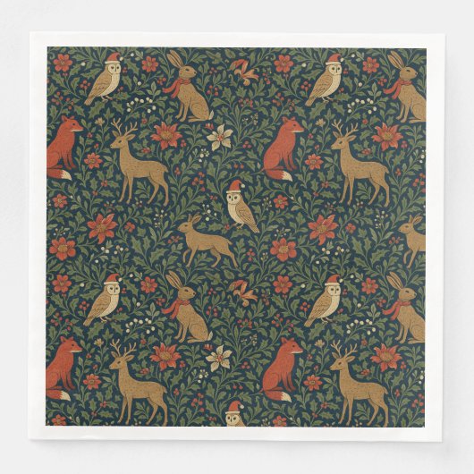 Serviette En Papier Animaux et botaniques de Noël victoriens (Devant)