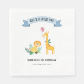 Serviette En Papier Animaux forestiers Lion Giraffe 1er anniversaire (Devant)