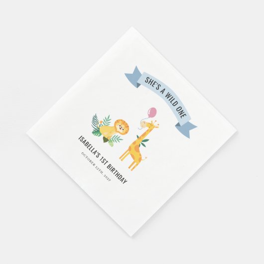 Serviette En Papier Animaux forestiers Lion Giraffe 1er anniversaire (Coin)
