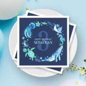 Serviette En Papier Animaux marins modernes en Aquarelle Bleue