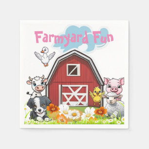 Serviette En Papier Animaux mignons de la ferme, grange et marguerites