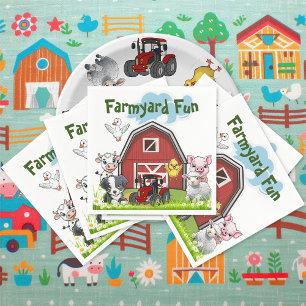 Serviette En Papier Animaux mignons de la ferme rouge dans une grange 