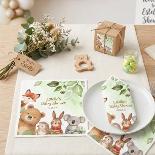 Serviette En Papier Animaux Mignons de la Forêt Aquarelle Baby Shower
