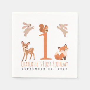Serviette En Papier Animaux mignons de la forêt Fille Premier Annivers