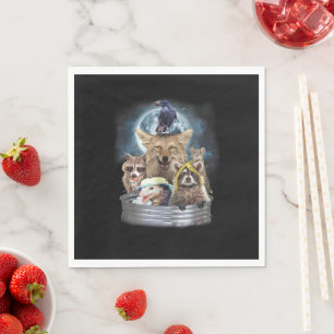 Serviette En Papier Animaux poubelles hurlant à la lune Équipe drôle d