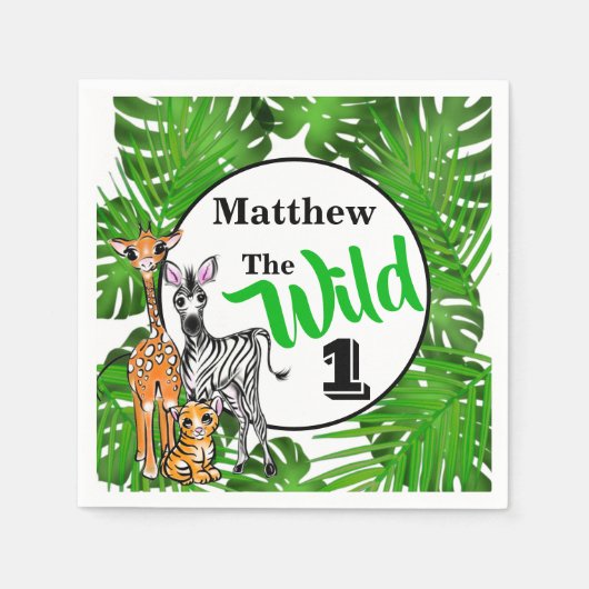 Serviette En Papier Animaux Safari 1er anniversaire | jungle Animaux (Devant)
