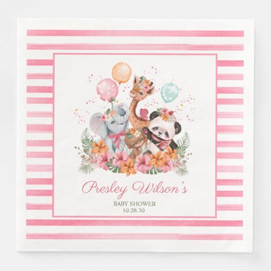 Serviette En Papier Animaux Safari pour filles (Devant)