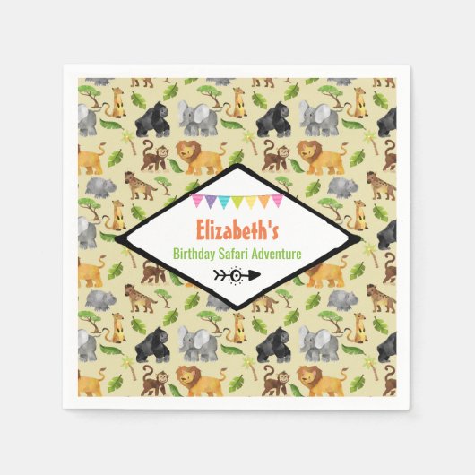 Serviette En Papier Animaux sauvages Anniversaire Safari Aventure (Devant)