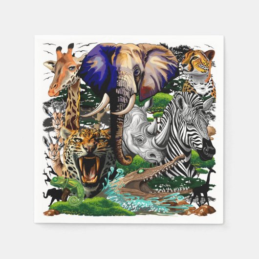 Serviette En Papier Animaux sauvages de la Savane africaine (Devant)