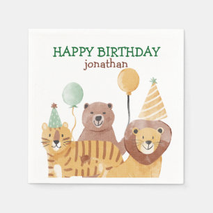 Serviette En Papier Animaux sauvages mignons Anniversaire