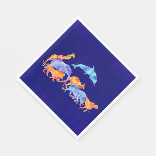 Serviette En Papier Animaux sauvages qui courent ensemble aquarelle co (Coin)