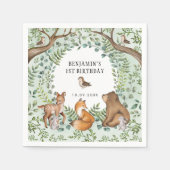 Serviette En Papier Animaux Whimsical Woodland Wild Un 1er anniversair (Devant)