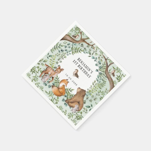 Serviette En Papier Animaux Whimsical Woodland Wild Un 1er anniversair (Coin)