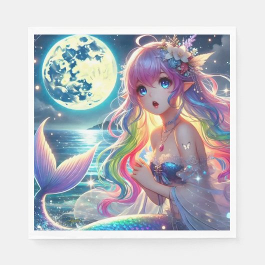 Serviette En Papier Anime Girl chanter Moonlight Pixie Rainbow Mermaid (Devant)