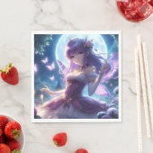 Serviette En Papier Anime Girl Violet Papillon Aile Lune Fée (En situation)