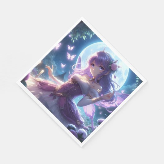 Serviette En Papier Anime Girl Violet Papillon Aile Lune Fée (Coin)