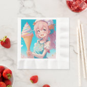 Serviette En Papier Anime Girl with Whimsical Ice Cream Cone Anniversa (En situation)