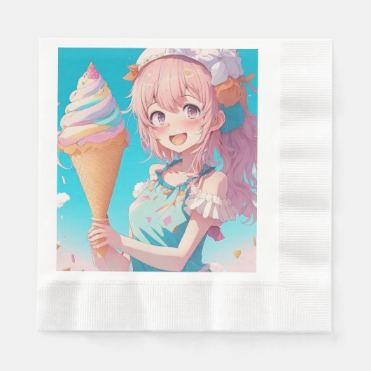Serviette En Papier Anime Girl with Whimsical Ice Cream Cone Anniversa (Devant)