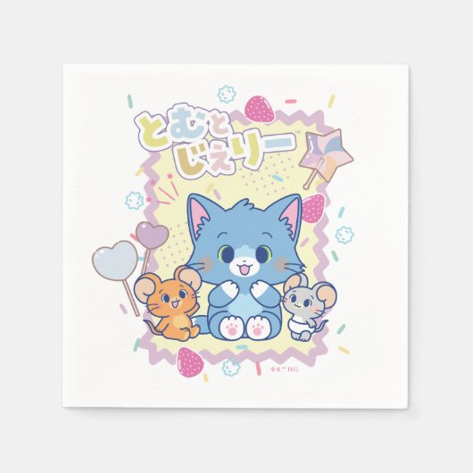 Serviette En Papier Anime Tom et Jerry Strawberry Fun (Devant)