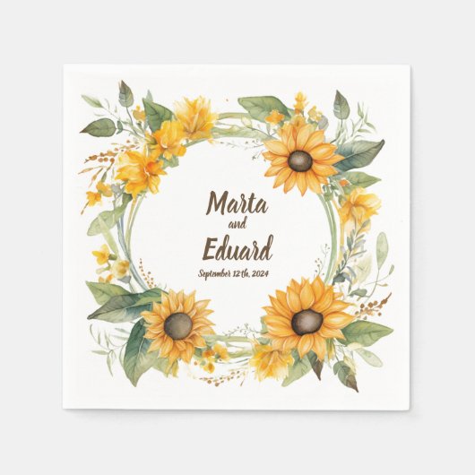 Serviette En Papier Anneau de tournesols : serviettes Mariages personn (Devant)