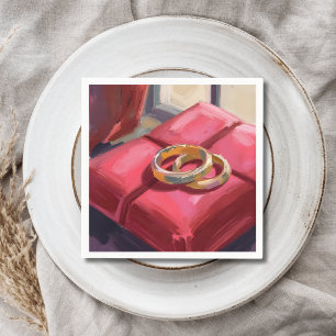 Serviette En Papier Anneaux de mariage en or peinture aquarelle rouge