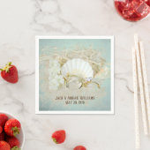 Serviette En Papier Anneaux et coquillages mariages dans le sable (En situation)