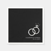 Serviette En Papier Anneaux fiançailles | Partie d'engagement Noir (Devant)
