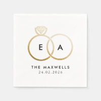 Anneaux Mariages dorés modernes Cocktail Napkin