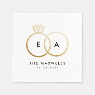 Serviette En Papier Anneaux Mariages dorés modernes Cocktail Napkin