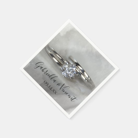 Serviette En Papier Anneaux mariages sur Gris (Coin)