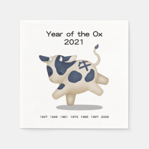Serviette En Papier Année de l'Ox Cute Zodiac Animal 2021