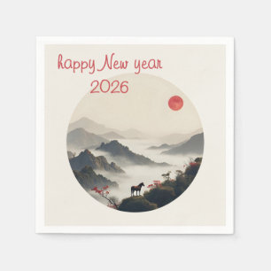 Serviette En Papier Année du Cheval 2026 Nouvel An Chinois Montagne