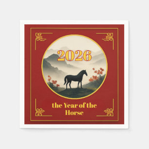 Serviette En Papier Année du Cheval 2026 Nouvel An Chinois Montagne