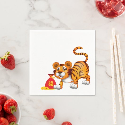 Serviette En Papier Année du sac rouge caricature de tigre (En situation)