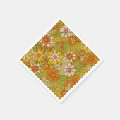 Serviette En Papier Années 1960, 1970 Vert & Orange Retro Floral (Coin)