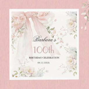 Serviette En Papier Anniversaire 100 ans élégant aquarelle rose floral