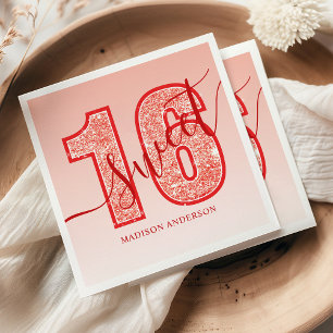 Serviette En Papier Anniversaire 16 ans écriture pailletée rouge