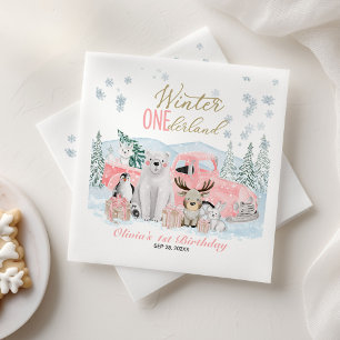 Serviette En Papier Anniversaire 1 an Winter Onederland Fille Animaux