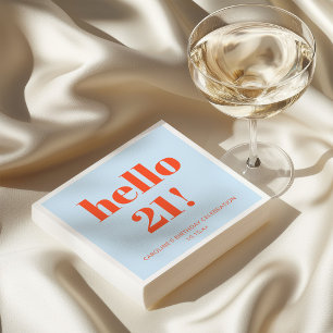 Serviette En Papier Anniversaire 21 ans Bleu Orange Moderne Rétro Lumi